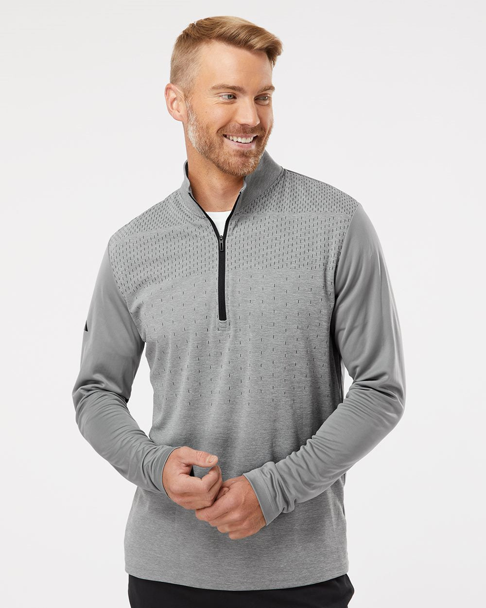 Sudadera para hombre Ultimate365 Heather Block con cremallera de cuarto | A522