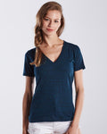 Women's V-Neck Overdyed Tee | US2228