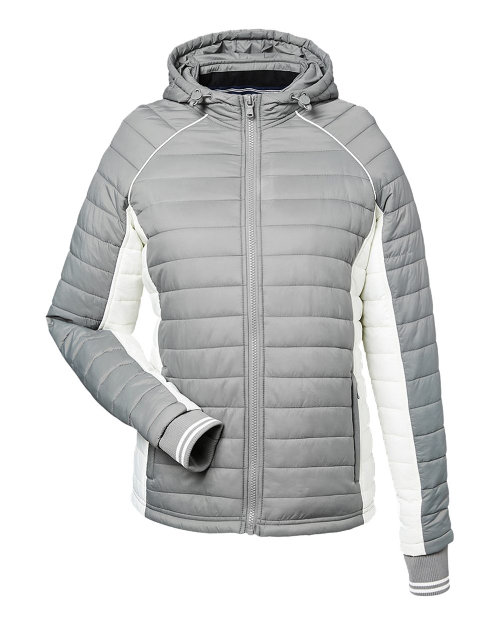 Nautica N17187 Women's Nautical Mile Hooded Puffer Jacket - Graphite/ Antique White