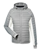 Nautica N17187 Women's Nautical Mile Hooded Puffer Jacket - Graphite/ Antique White