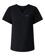 Blusa de trabajo esencial Rhena para mujer con escote en V y 1 bolsillo | W10001