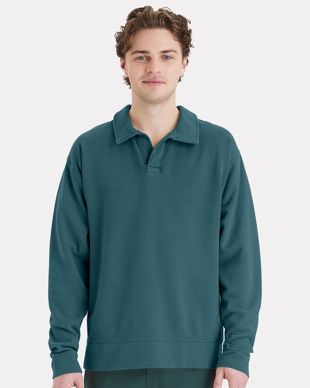 Unisex Garment-Dyed Polo Collar Sweatshirt | GDH490