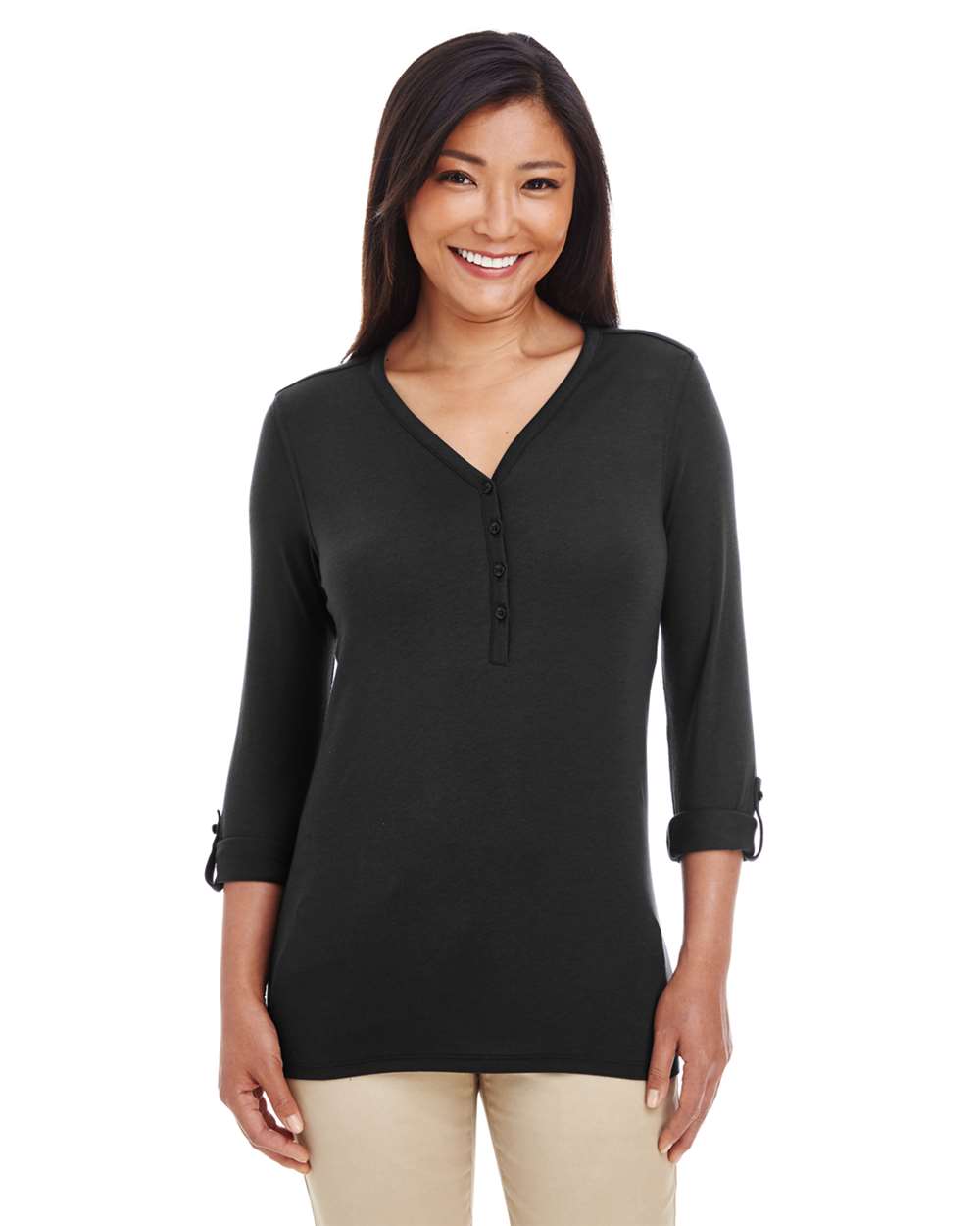 Women's Perfect Fit™ Y-Placket Convertible Sleeve Knit Top | DP186W