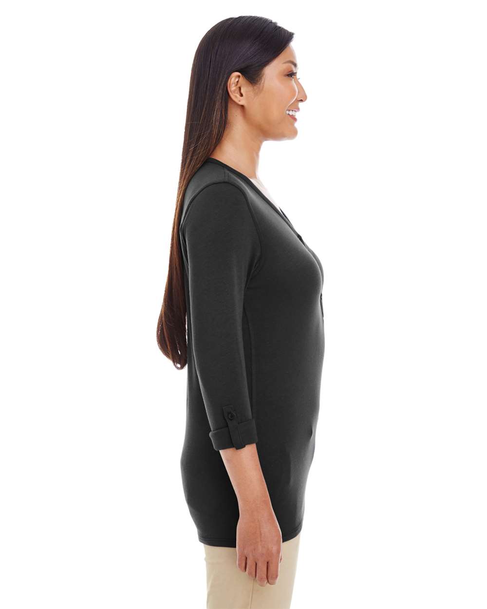 Women's Perfect Fit™ Y-Placket Convertible Sleeve Knit Top | DP186W