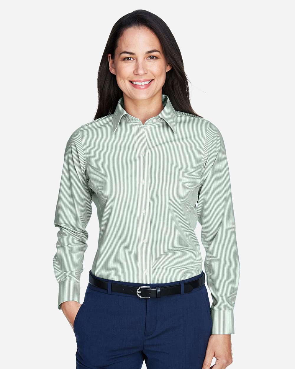 Camisa de Vestir Tejida con Rayas Banker de la Colección Crown® para Mujer | D645W