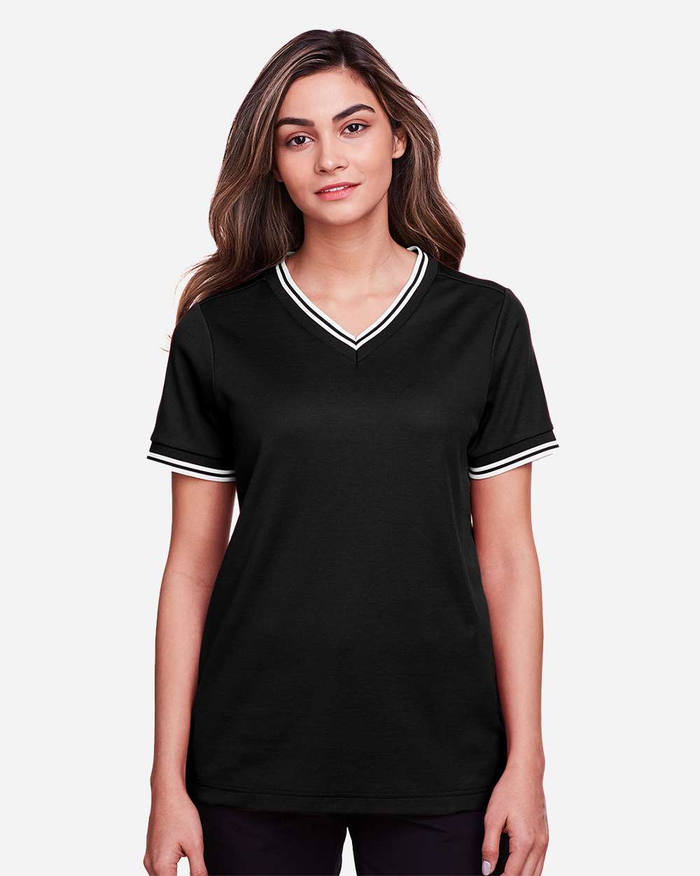 Women's CrownLux Performance® Plaited Tipped V-Neck Shirt | DG20CW
