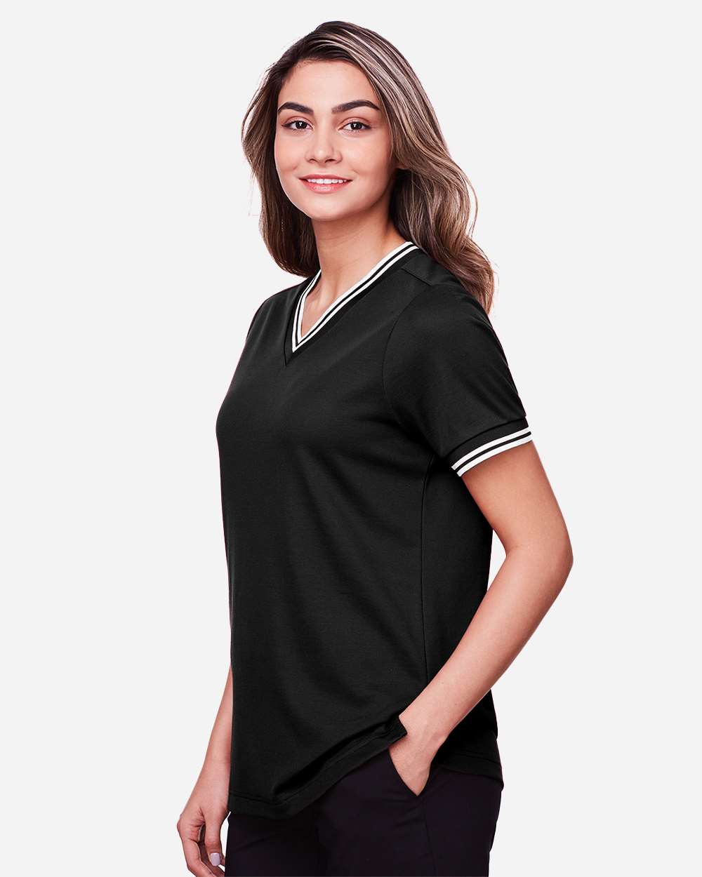 Women's CrownLux Performance® Plaited Tipped V-Neck Shirt | DG20CW