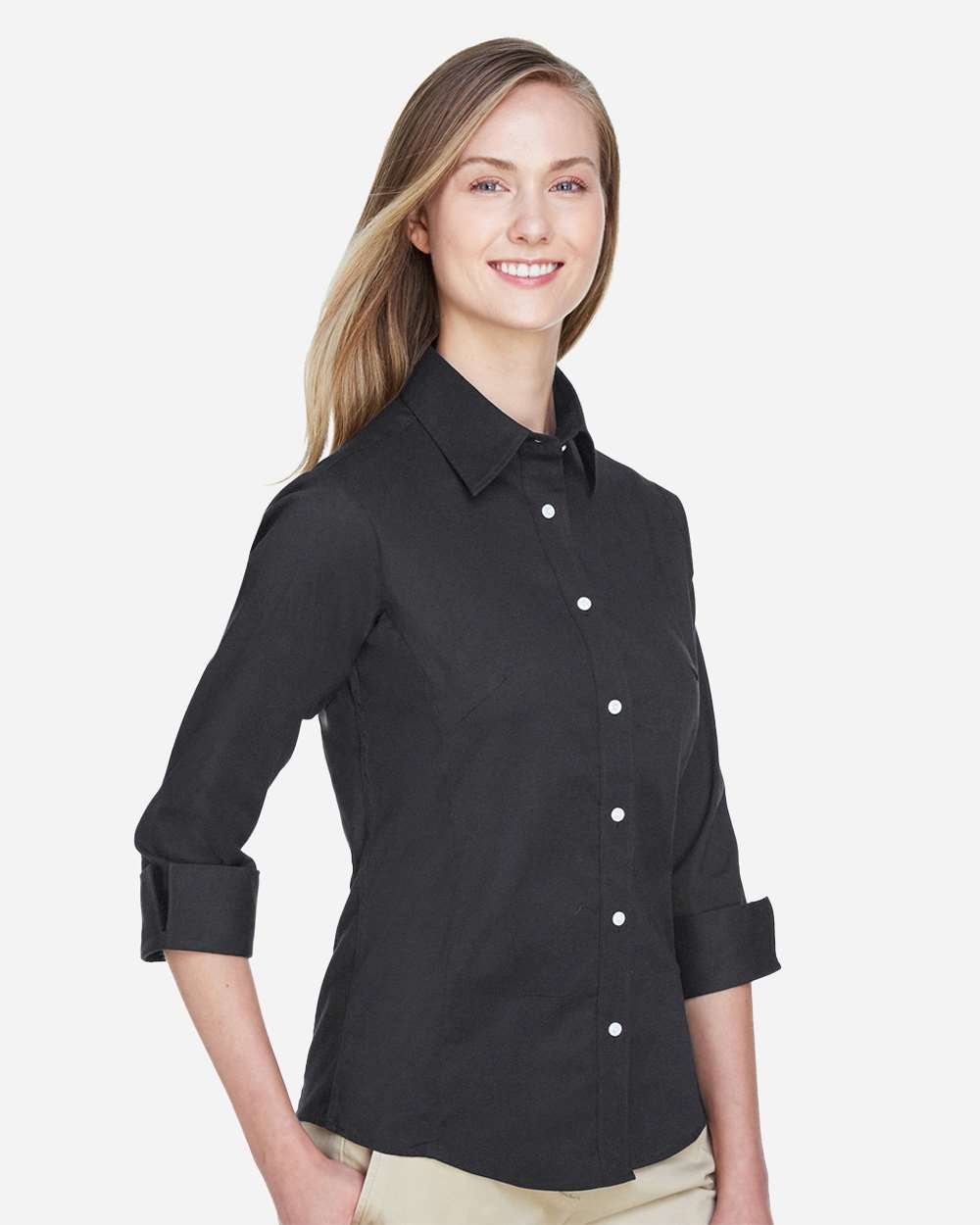 Women's Perfect Fit™ Three-Quarter Sleeve Stretch Poplin Dress Shirt | DP625W