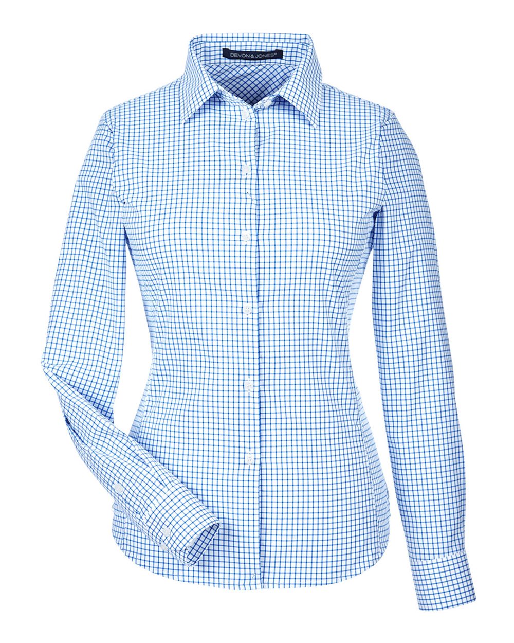 Devon & Jones DG540W Women's CrownLux Performance Micro Windowpane Woven Dress Shirt - French Blue/ White