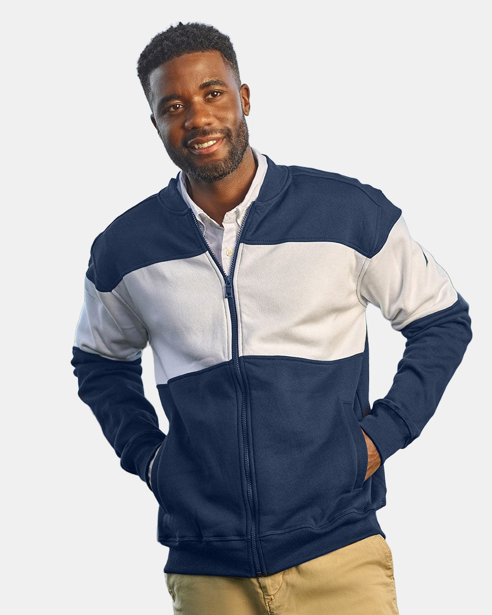 Unisex Anchor Fleece Colorblocked Bomber Jacket | N17928