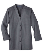 Camisa de manga tres cuartos para mujer Crown Collection® Stretch Pinpoint Chambra | DG562W