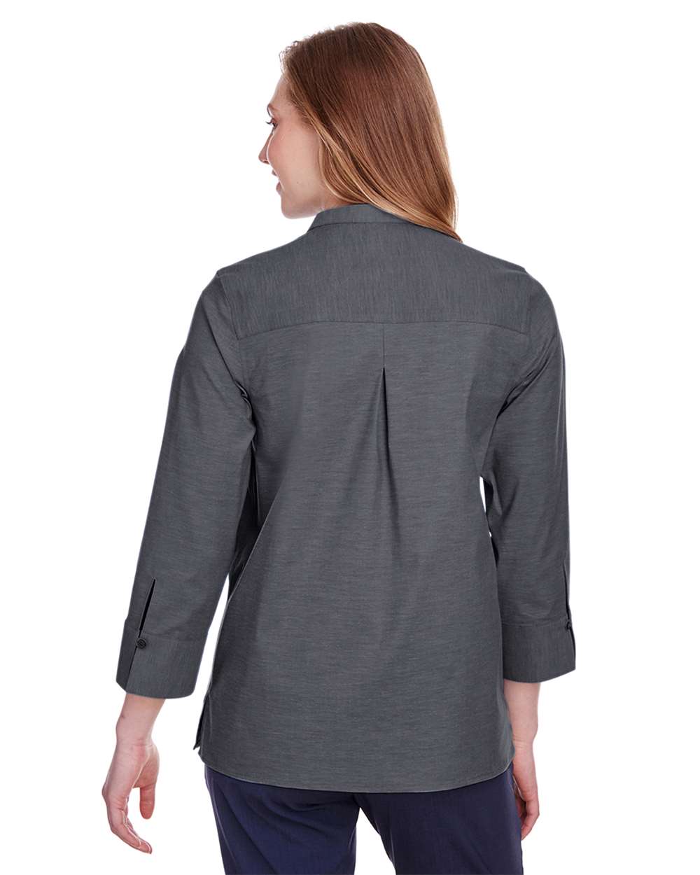 Women's Crown Collection® Stretch Pinpoint Chambra Three-Quarter Sleeve Shirt | DG562W