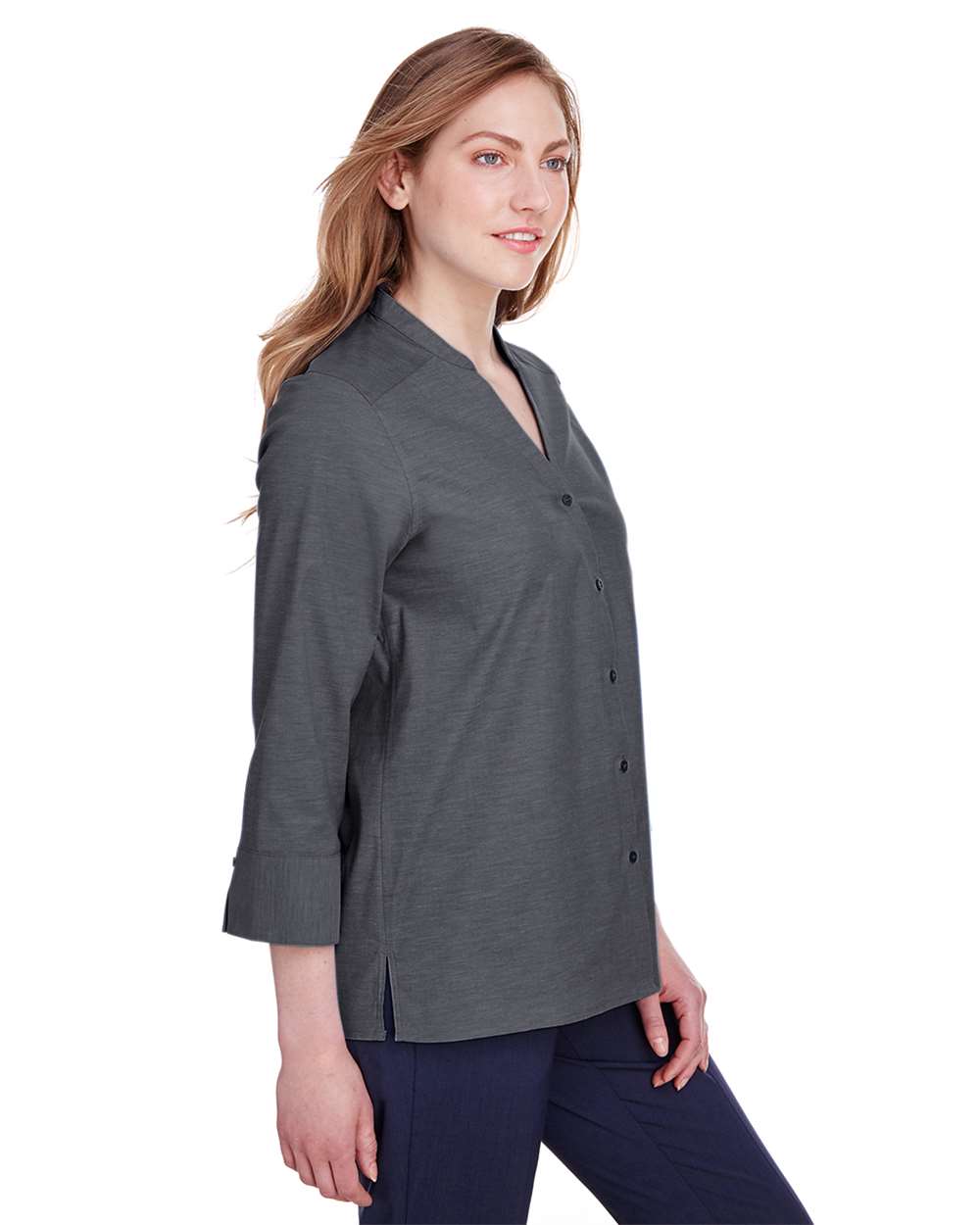 Camisa de manga tres cuartos para mujer Crown Collection® Stretch Pinpoint Chambra | DG562W