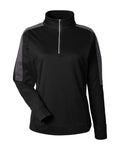 CORE365 CE404W Women's Market Snag Protect Mesh Colorblock Quarter-Zip Pullover - Black/ Carbon