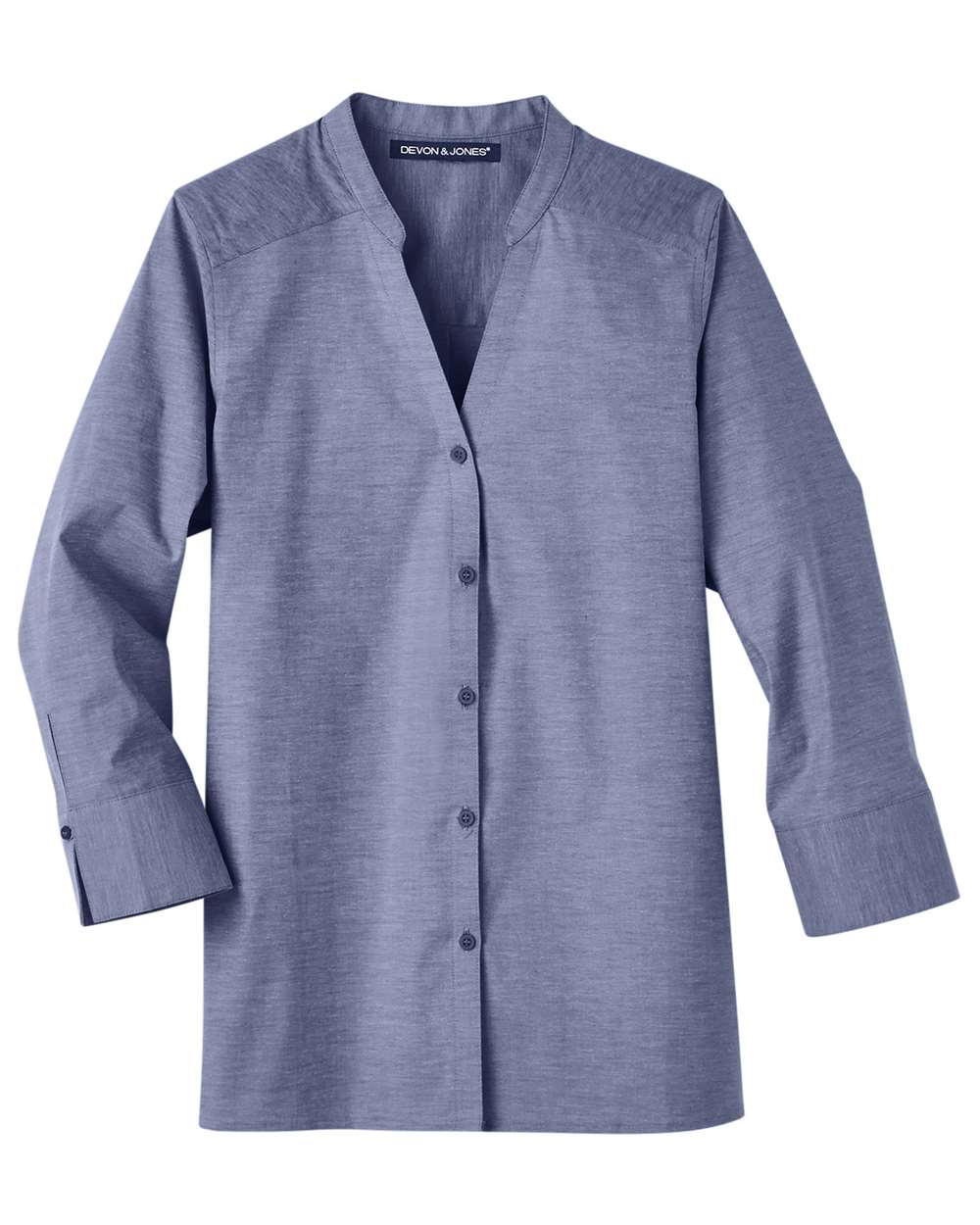 Women's Crown Collection® Stretch Pinpoint Chambra Three-Quarter Sleeve Shirt | DG562W