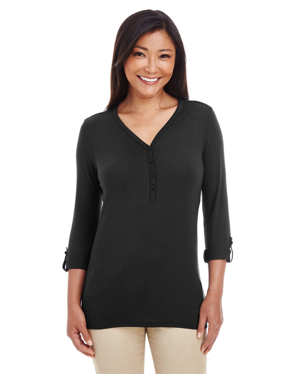 Women's Perfect Fit™ Y-Placket Convertible Sleeve Knit Top | DP186W
