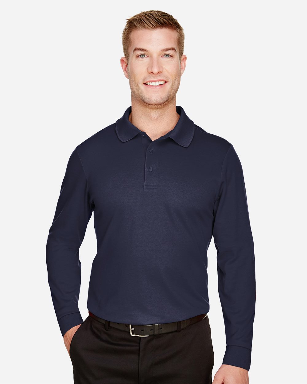 Men's CrownLux Performance® Plaited Long Sleeve Polo | DG20L