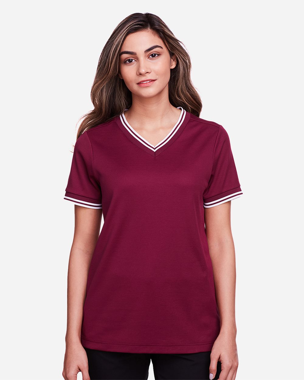 Women's CrownLux Performance® Plaited Tipped V-Neck Shirt | DG20CW