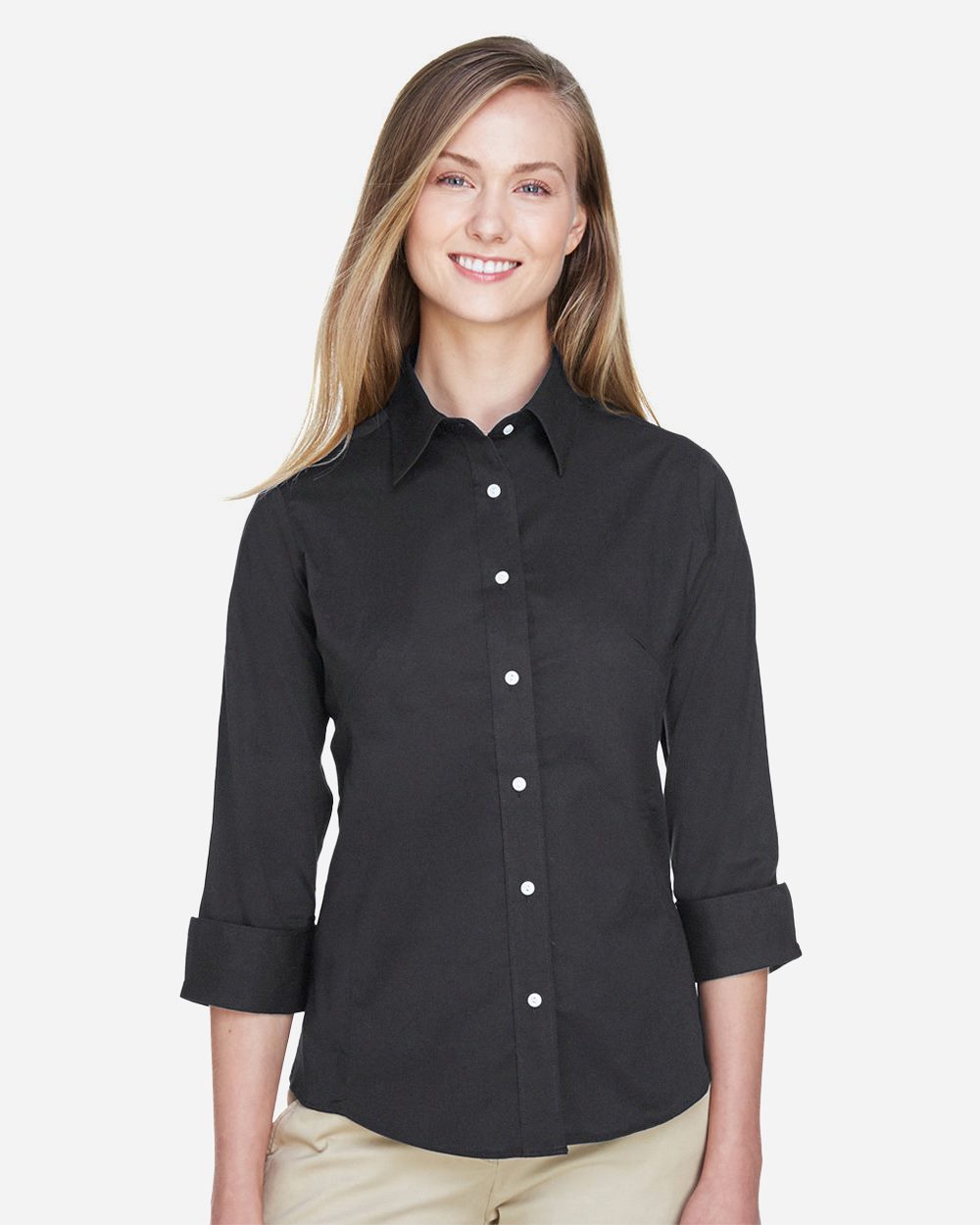 Women's Perfect Fit™ Three-Quarter Sleeve Stretch Poplin Dress Shirt | DP625W
