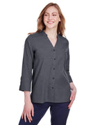 Camisa de manga tres cuartos para mujer Crown Collection® Stretch Pinpoint Chambra | DG562W