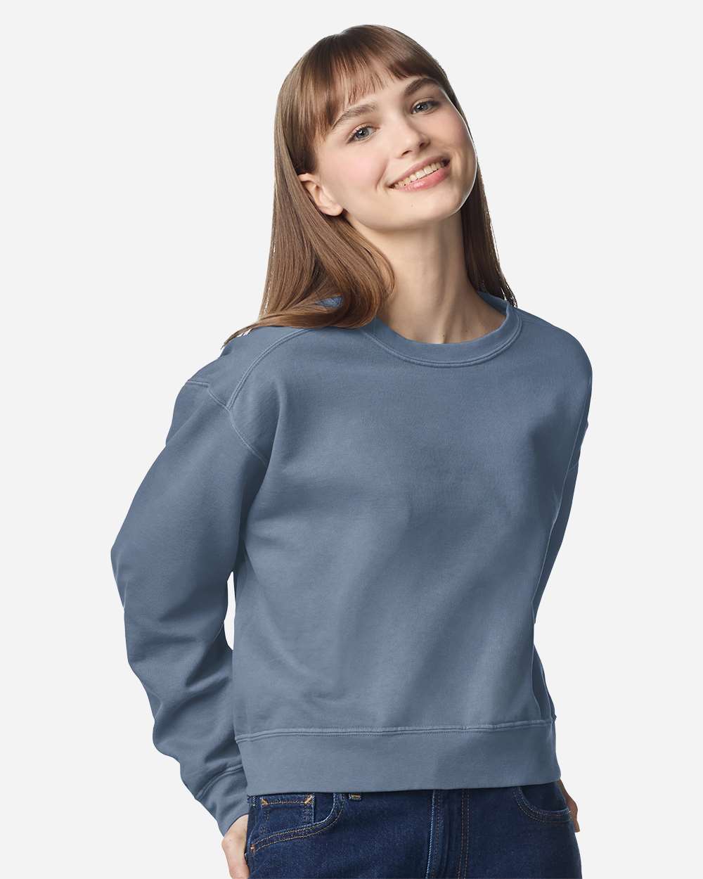 Women's Garment-Dyed Mid-Length Crewneck Sweatshirt | 1566L