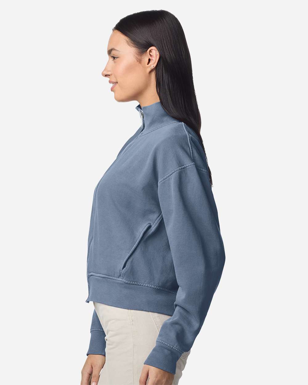 Chaqueta para mujer teñida en prenda con cremallera completa | 1570L