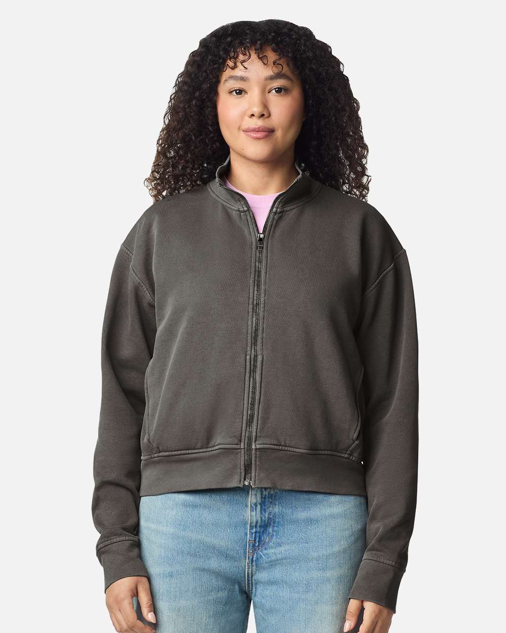 Chaqueta para mujer teñida en prenda con cremallera completa | 1570L