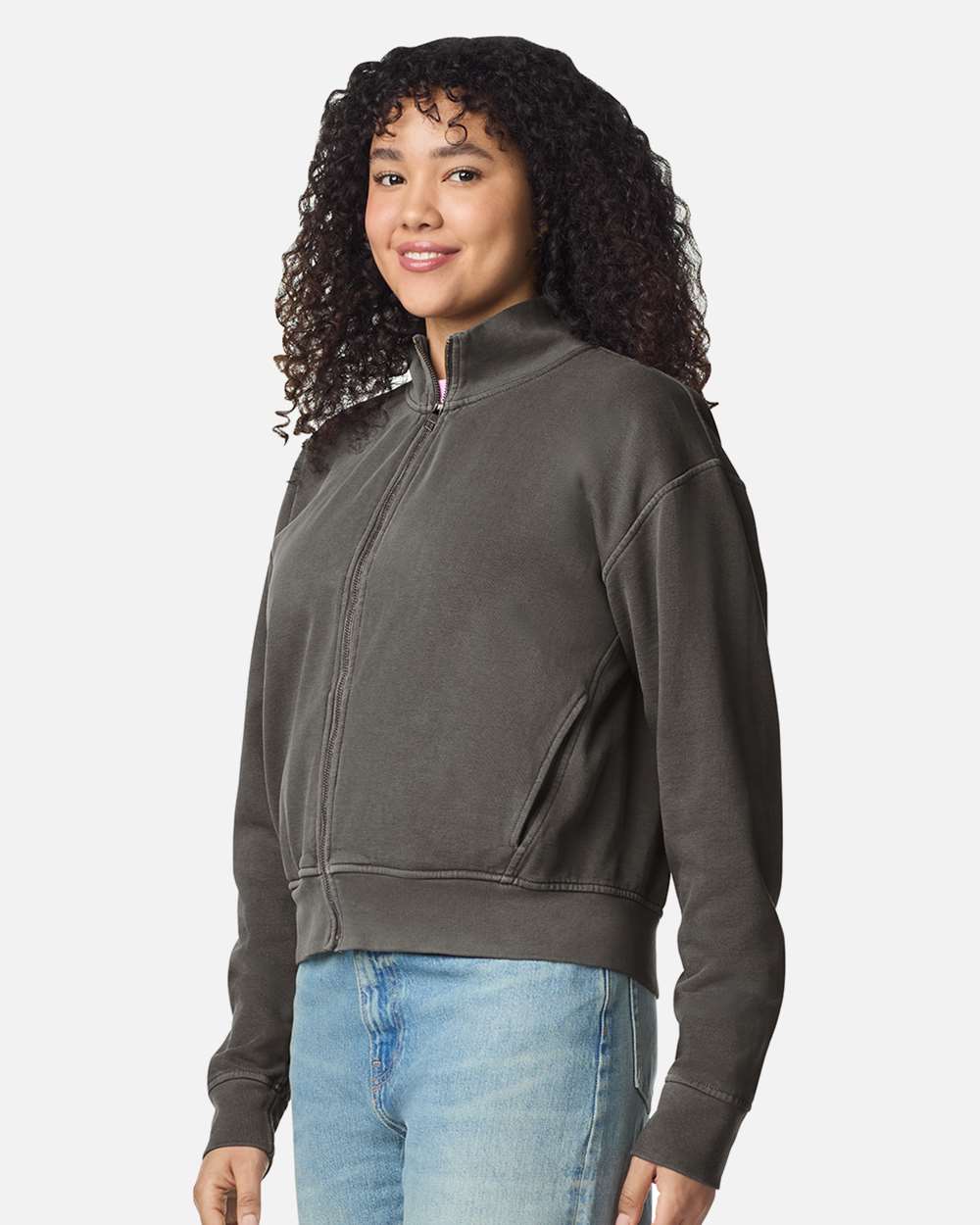 Chaqueta para mujer teñida en prenda con cremallera completa | 1570L