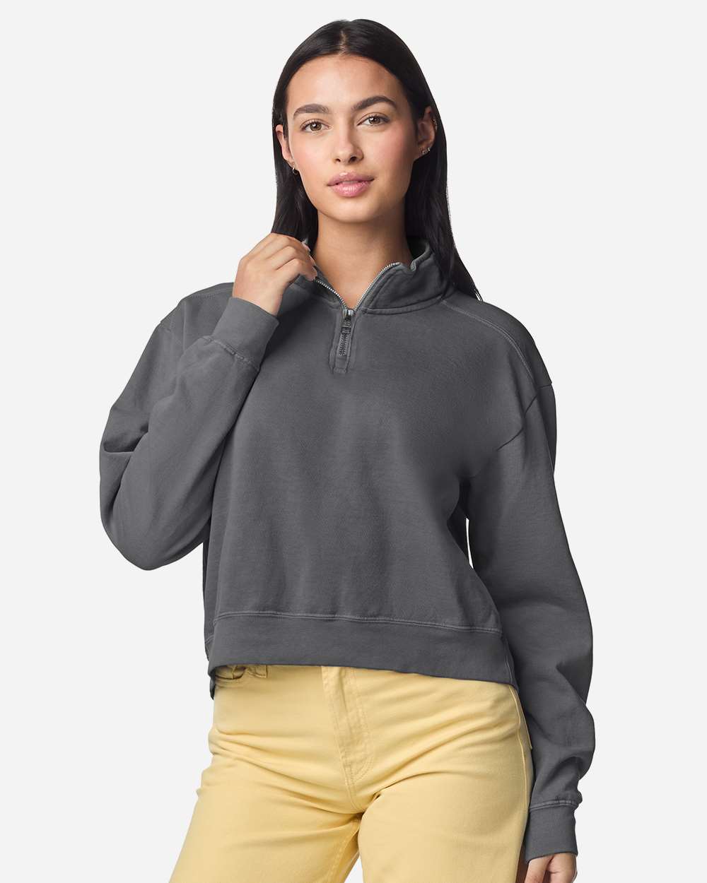 Women's Garment-Dyed Mid-Length Quarter-Zip Sweatshirt | 1580L
