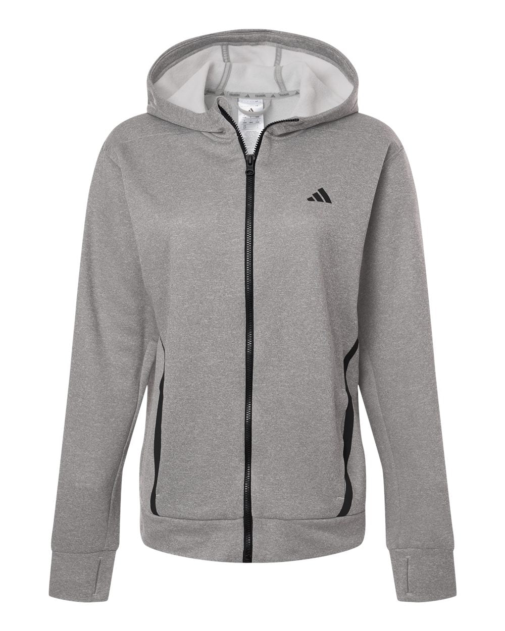 Adidas AT209 Women's Game & Go Fleece Full-Zip Hooded Sweatshirt - Medium Grey Heather/ Black