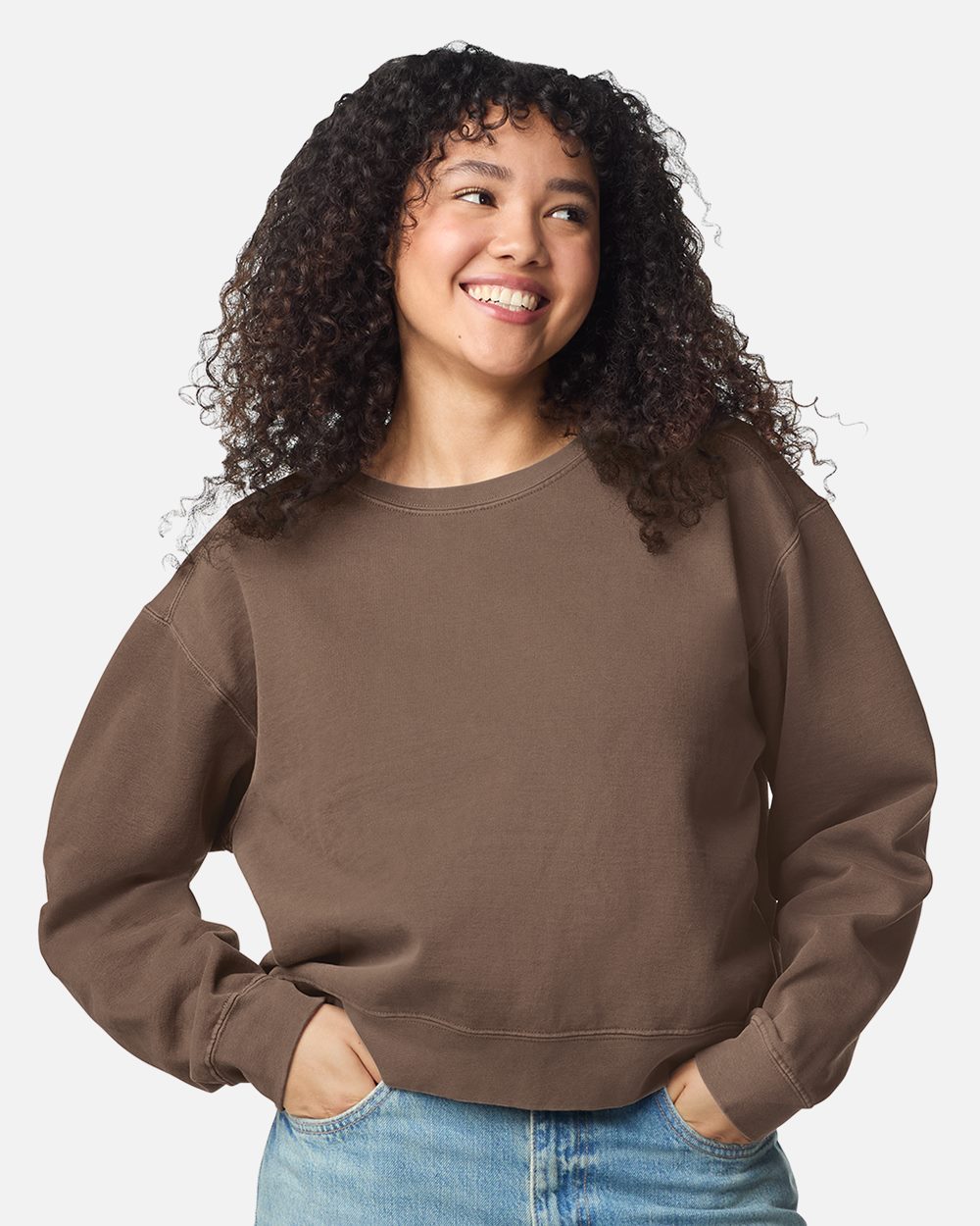 Women's Garment-Dyed Mid-Length Crewneck Sweatshirt | 1566L