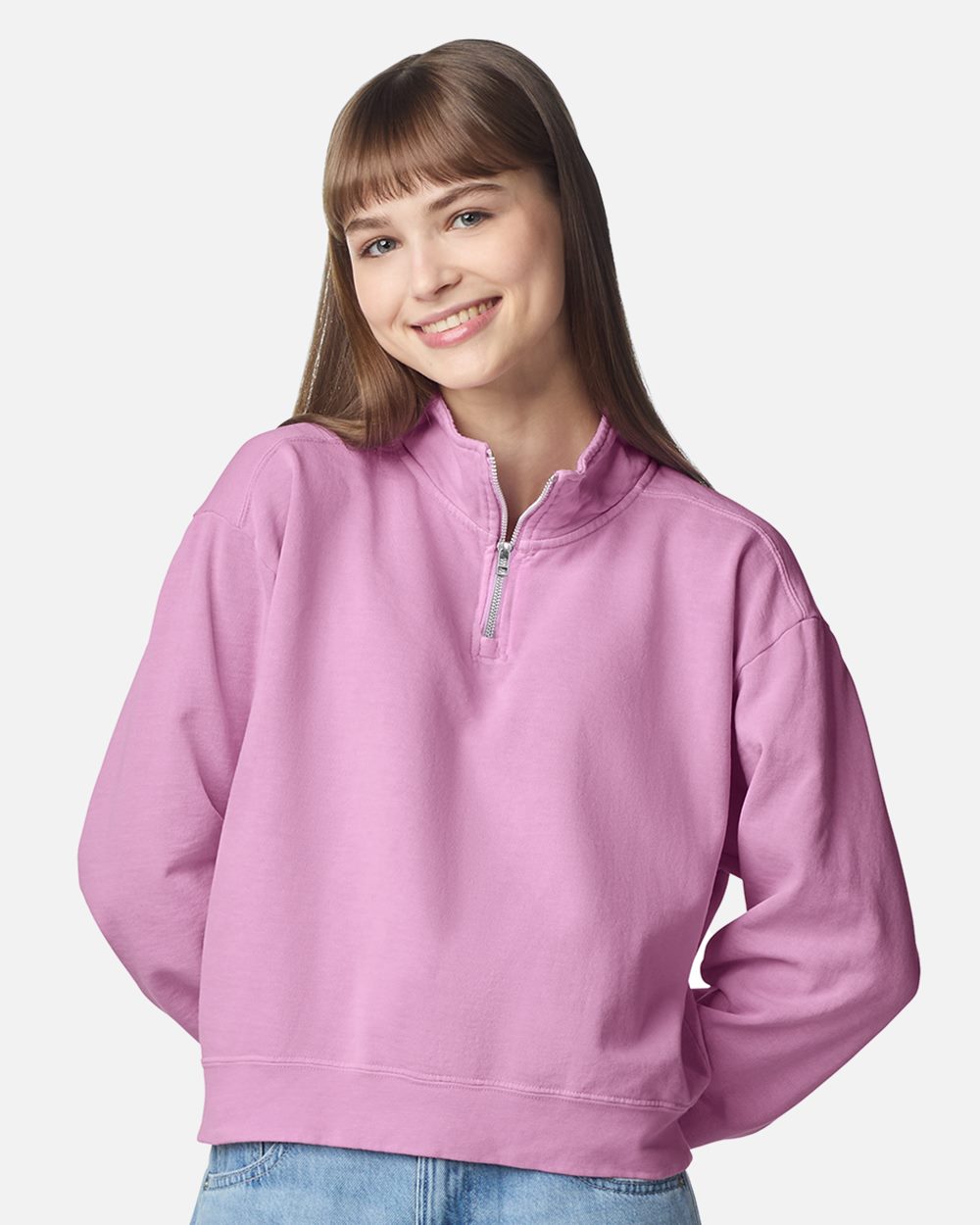 Women's Garment-Dyed Mid-Length Quarter-Zip Sweatshirt | 1580L