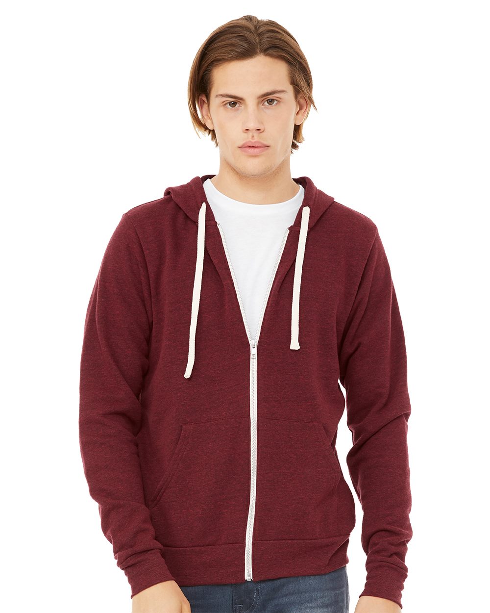 Sudadera con capucha unisex de felpa esponjosa Triblend con cremallera completa | 3909
