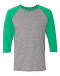 Jerzees 601RR Unisex Triblend Three-Quarter Raglan Baseball T-Shirt - Oxford/ Irish Green Heather