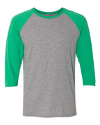 Jerzees 601RR Unisex Triblend Three-Quarter Raglan Baseball T-Shirt - Oxford/ Irish Green Heather