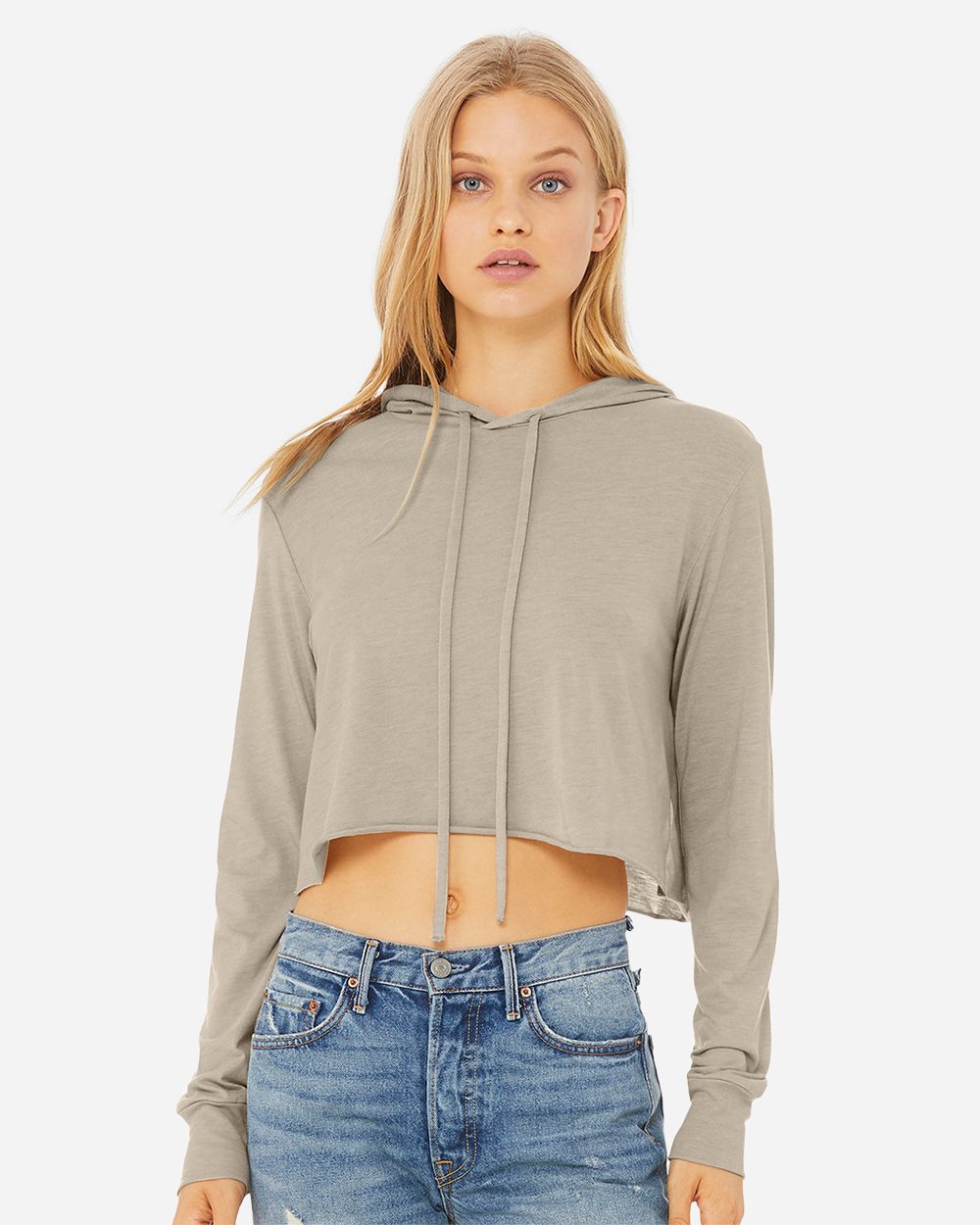 Women’s Triblend Crop Long Sleeve Hoodie Tee | 8512