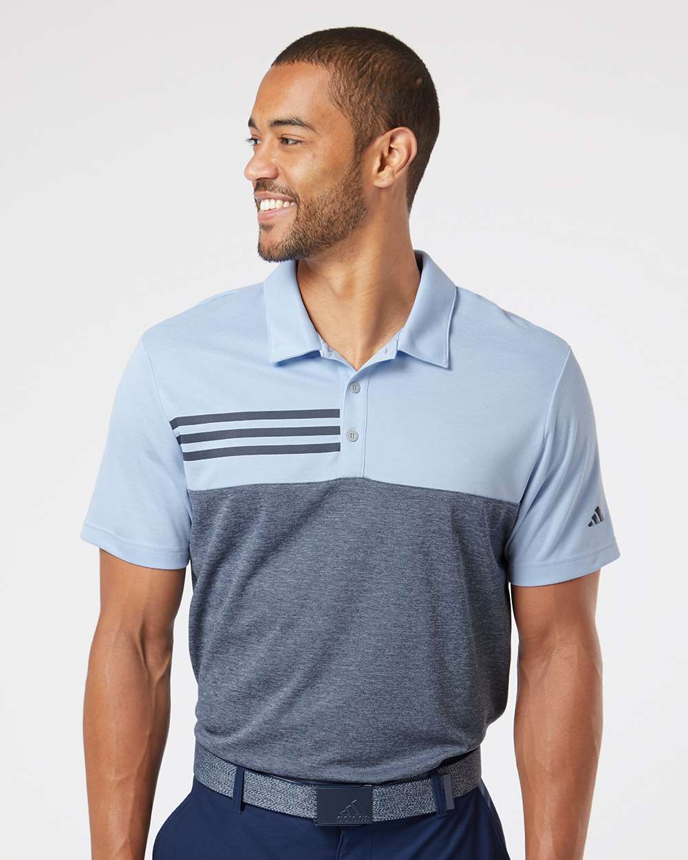 Polo para hombre con bloques de color jaspeado y 3 rayas | A508