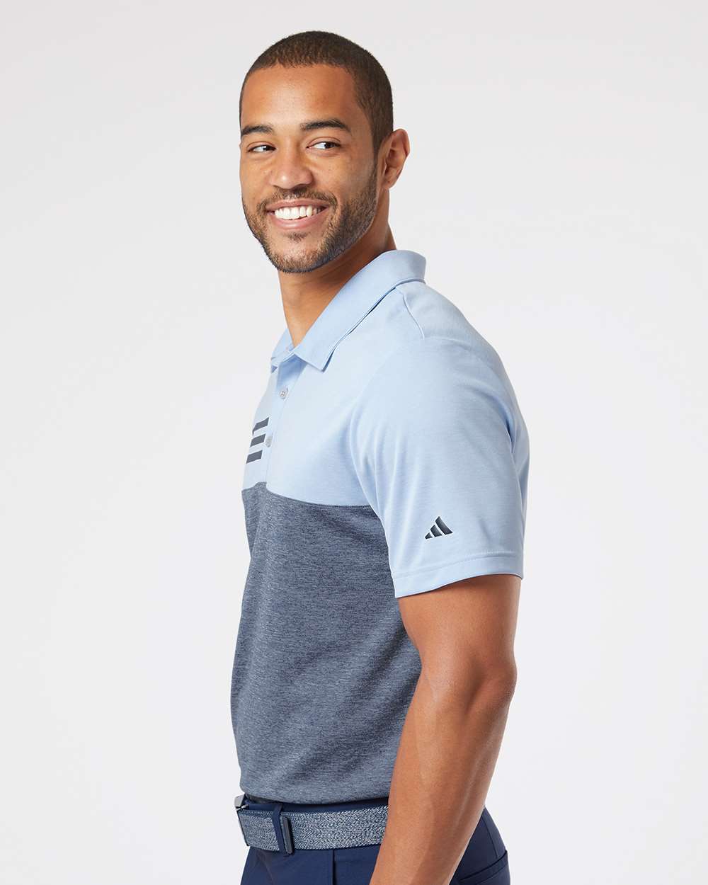 Men's Heathered Colorblocked 3-Stripes Polo | A508