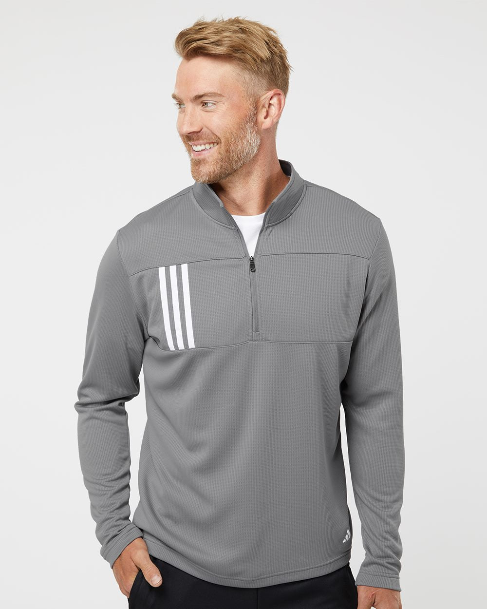 Men's 3-Stripes Double-Knit Quarter-Zip Pullover | A482