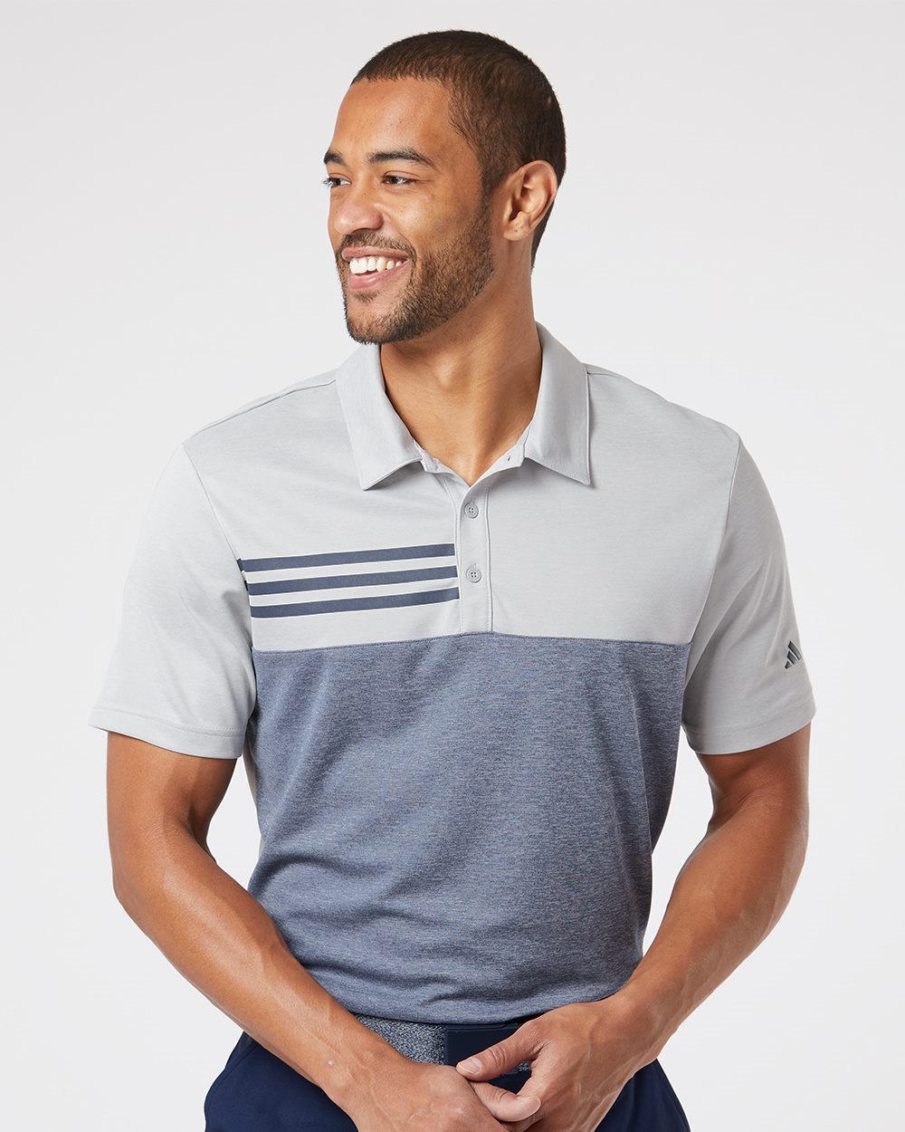 Men's Heathered Colorblocked 3-Stripes Polo | A508