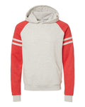 Jerzees 97CR Unisex Nublend Varsity Colorblocked Raglan Hooded Sweatshirt - Oatmeal Heather/ Fiery Red Heather