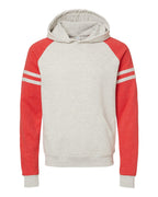 Jerzees 97CR Unisex Nublend Varsity Colorblocked Raglan Hooded Sweatshirt - Oatmeal Heather/ Fiery Red Heather