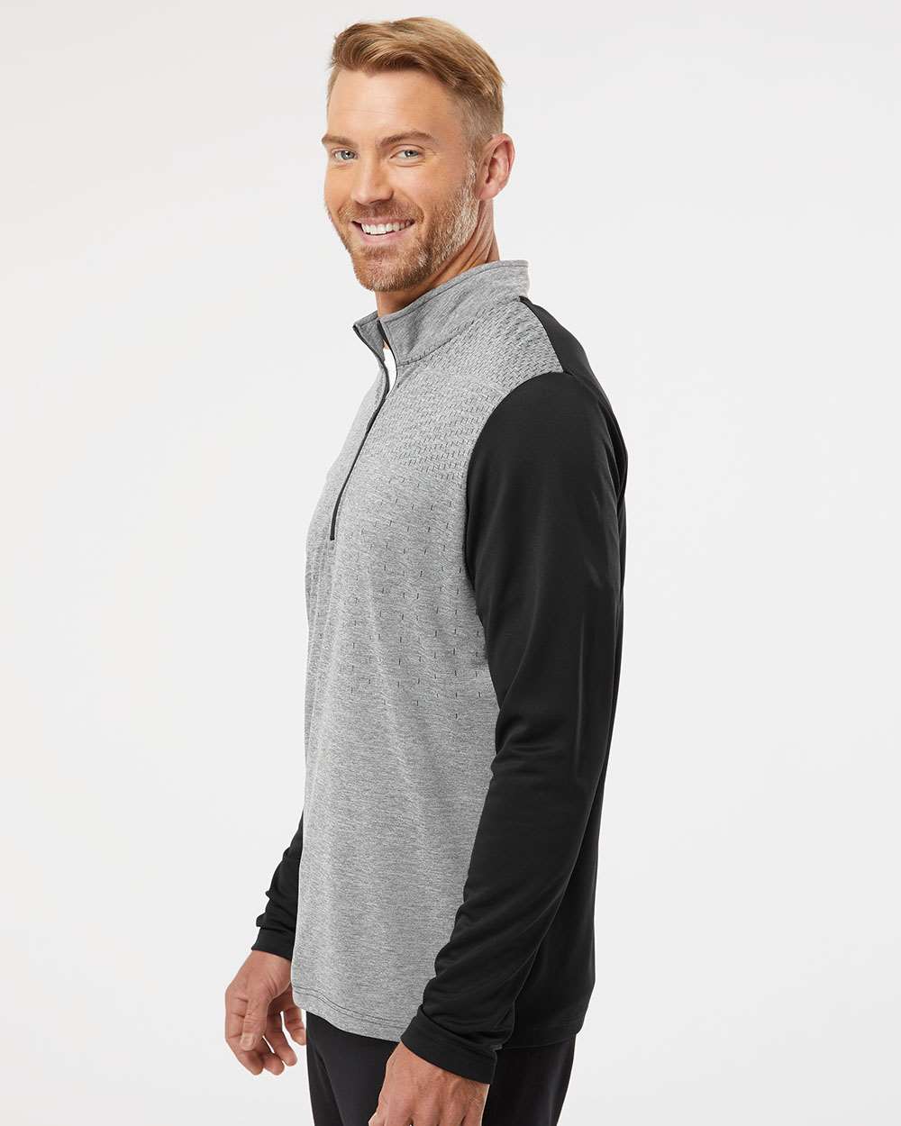 Sudadera para hombre Ultimate365 Heather Block con cremallera de cuarto | A522