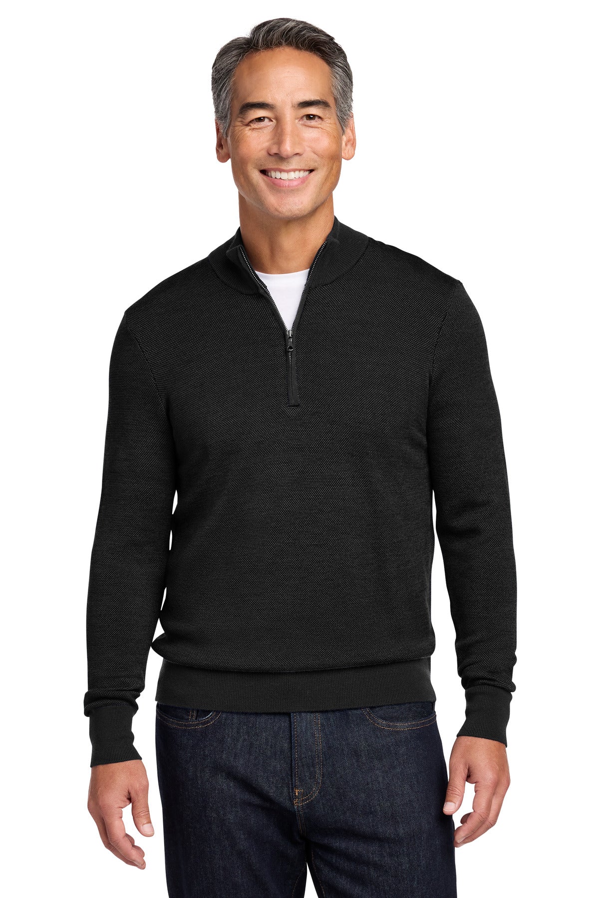 Brooks Brothers BB18412 Washable Merino Birdseye 1/4-Zip Sweater