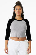 Playera baby tee raglán de mujer, manga 3/4, micro rib - 5.4 oz | BELLA+CANVAS BC1200