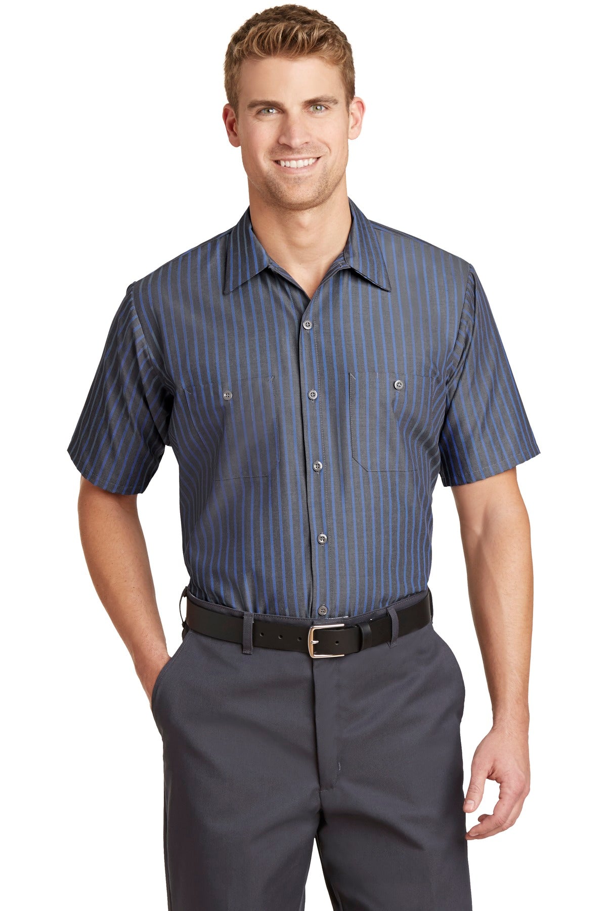 Red Kap CS20 Short Sleeve Striped Industrial Work Shirt