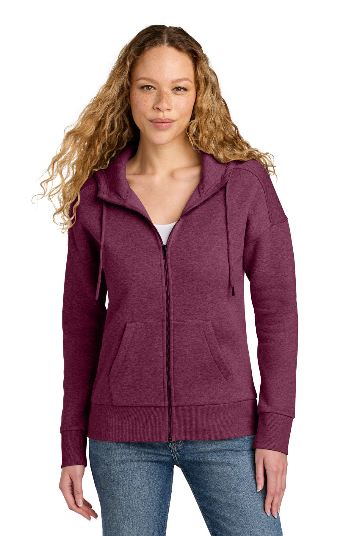 District DT1104 Women's Perfect Weight Fleece Drop Shoulder Full-Zip Hoodie