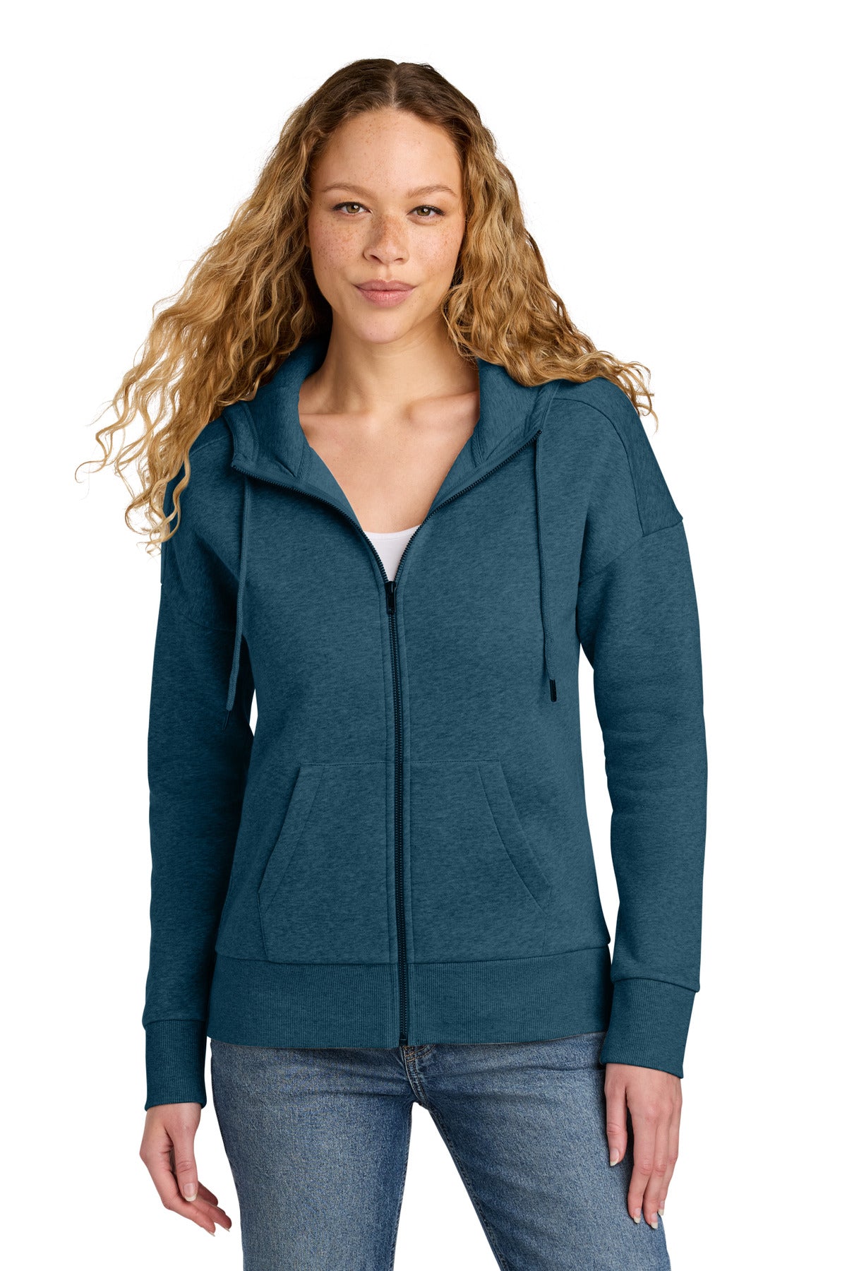 District DT1104 Women's Perfect Weight Fleece Drop Shoulder Full-Zip Hoodie