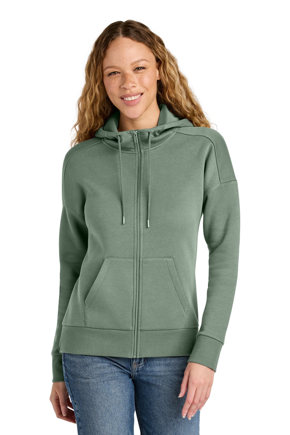 District DT1104 Women's Perfect Weight Fleece Drop Shoulder Full-Zip Hoodie