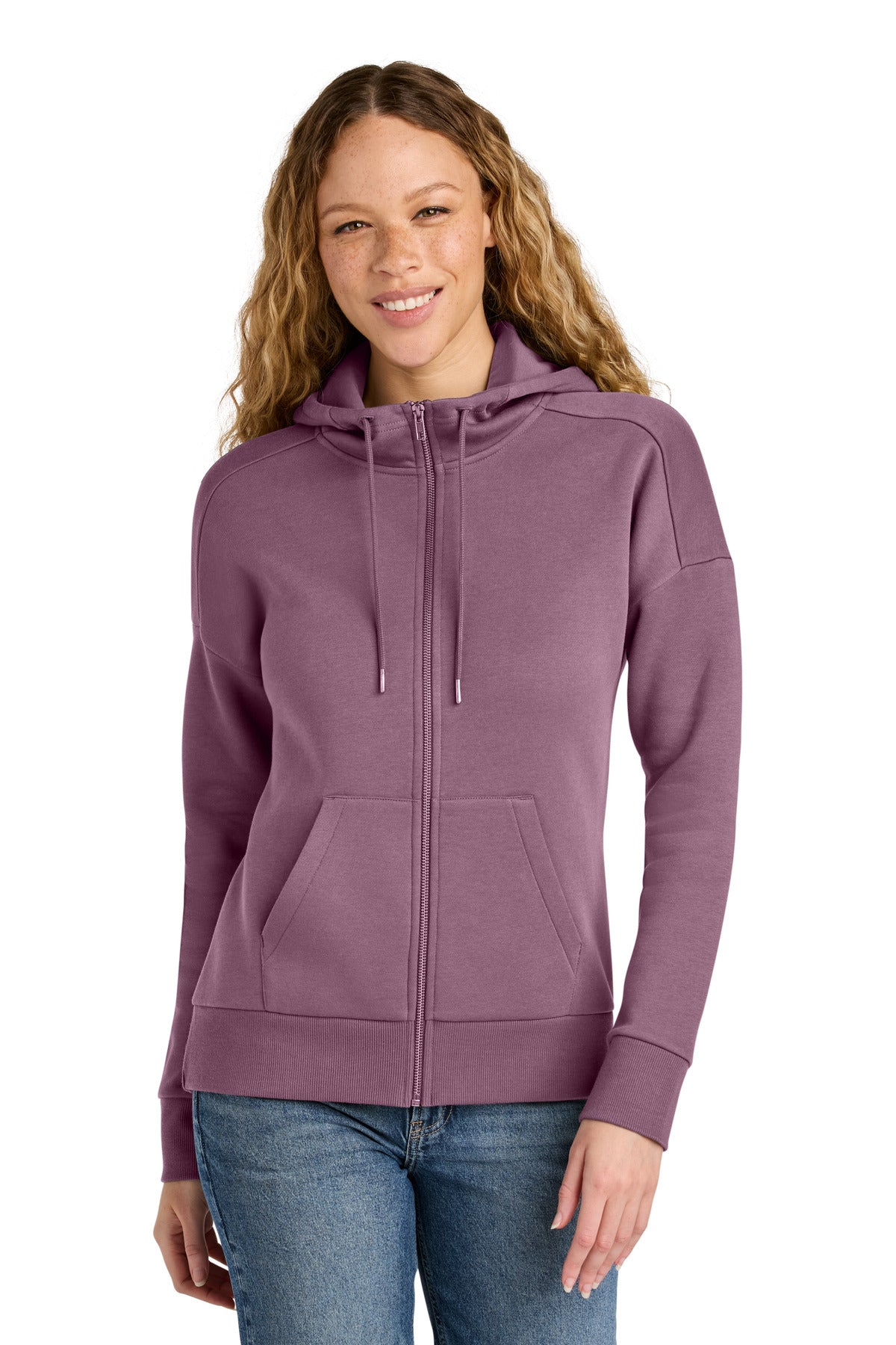 District DT1104 Women's Perfect Weight Fleece Drop Shoulder Full-Zip Hoodie